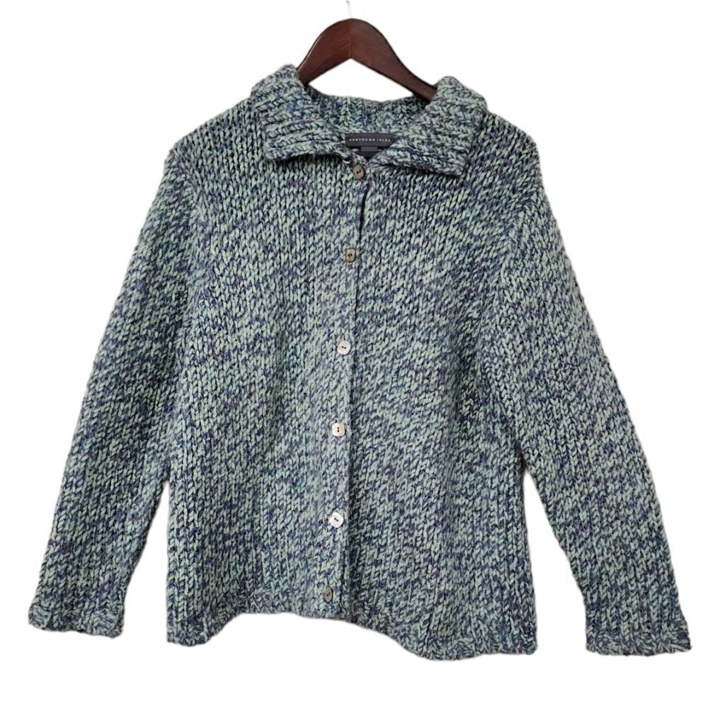 Vintage Northern Isles Variegated Knit Cardigan With Shell Buttons - Picture 1 of 13
